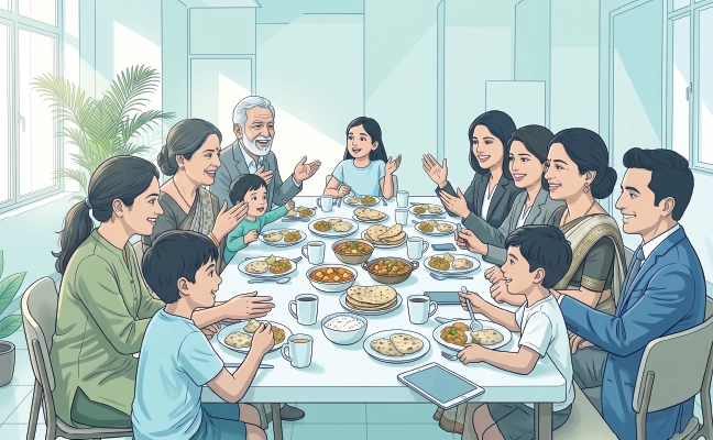 Families around a meal